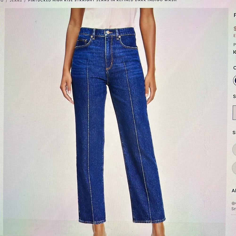 Loft Puntucked High Rise Straight Jeans in Refined Dark Indigo Wash